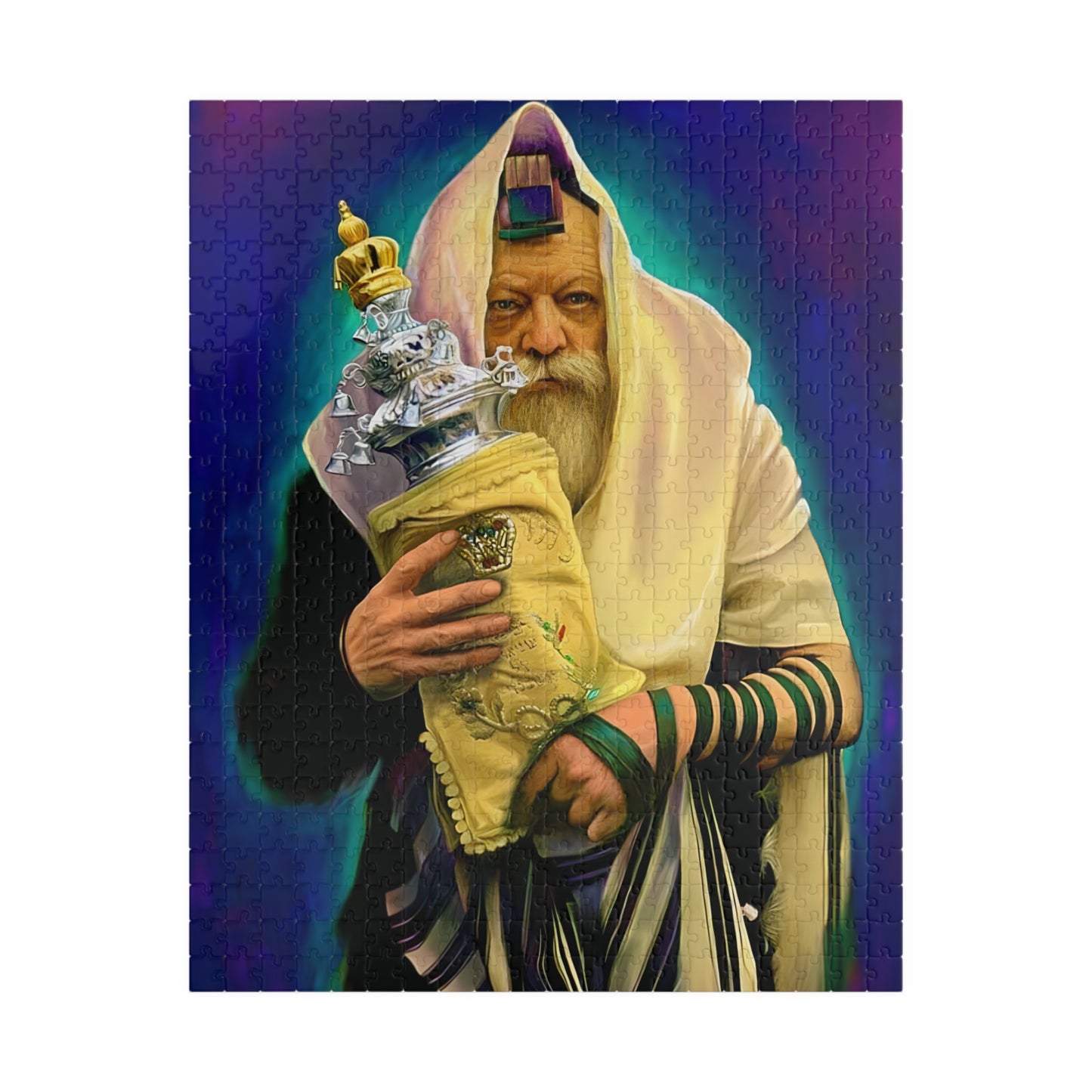הרבי מליובאוויטש מחזיק פאזל ספר תורה