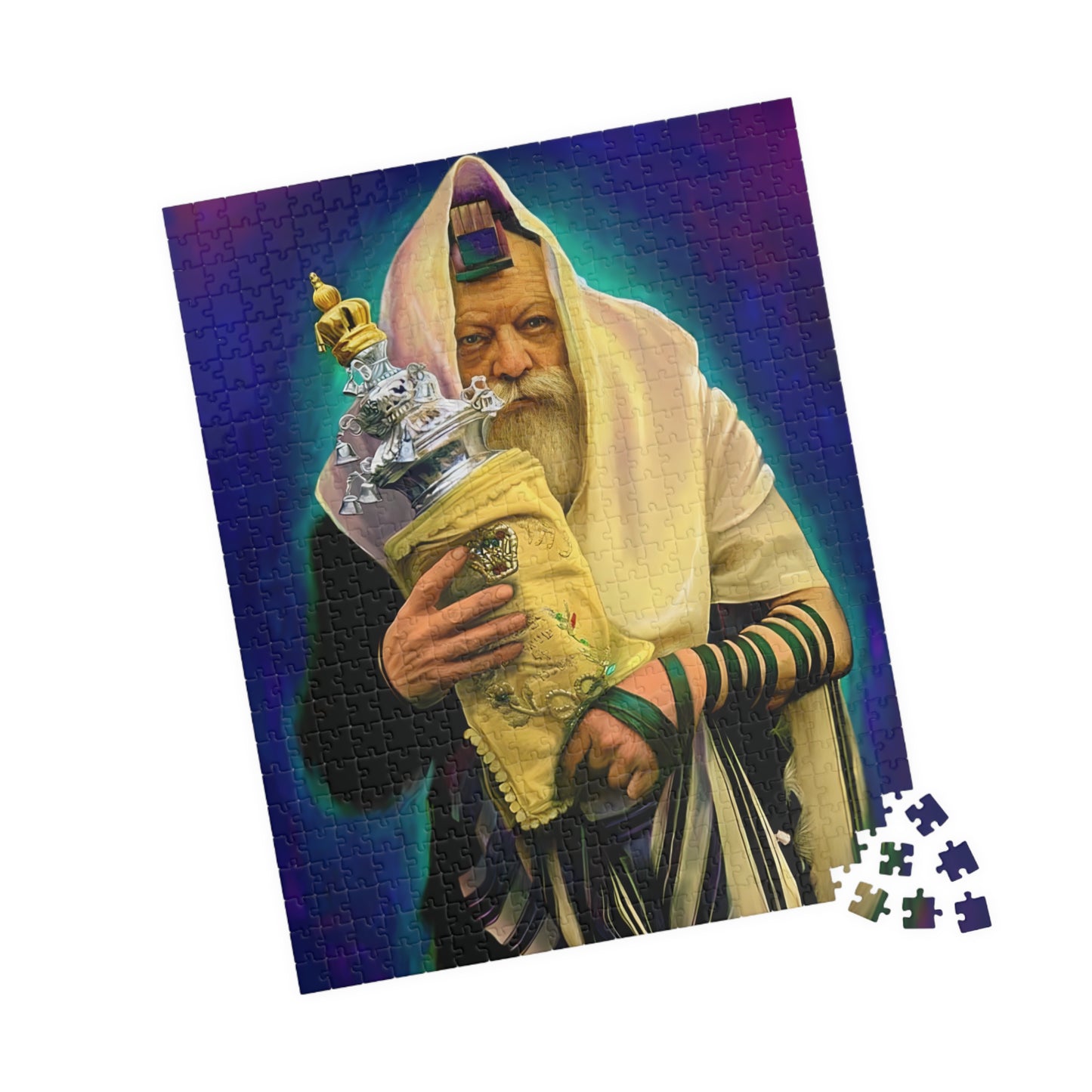 הרבי מליובאוויטש מחזיק פאזל ספר תורה
