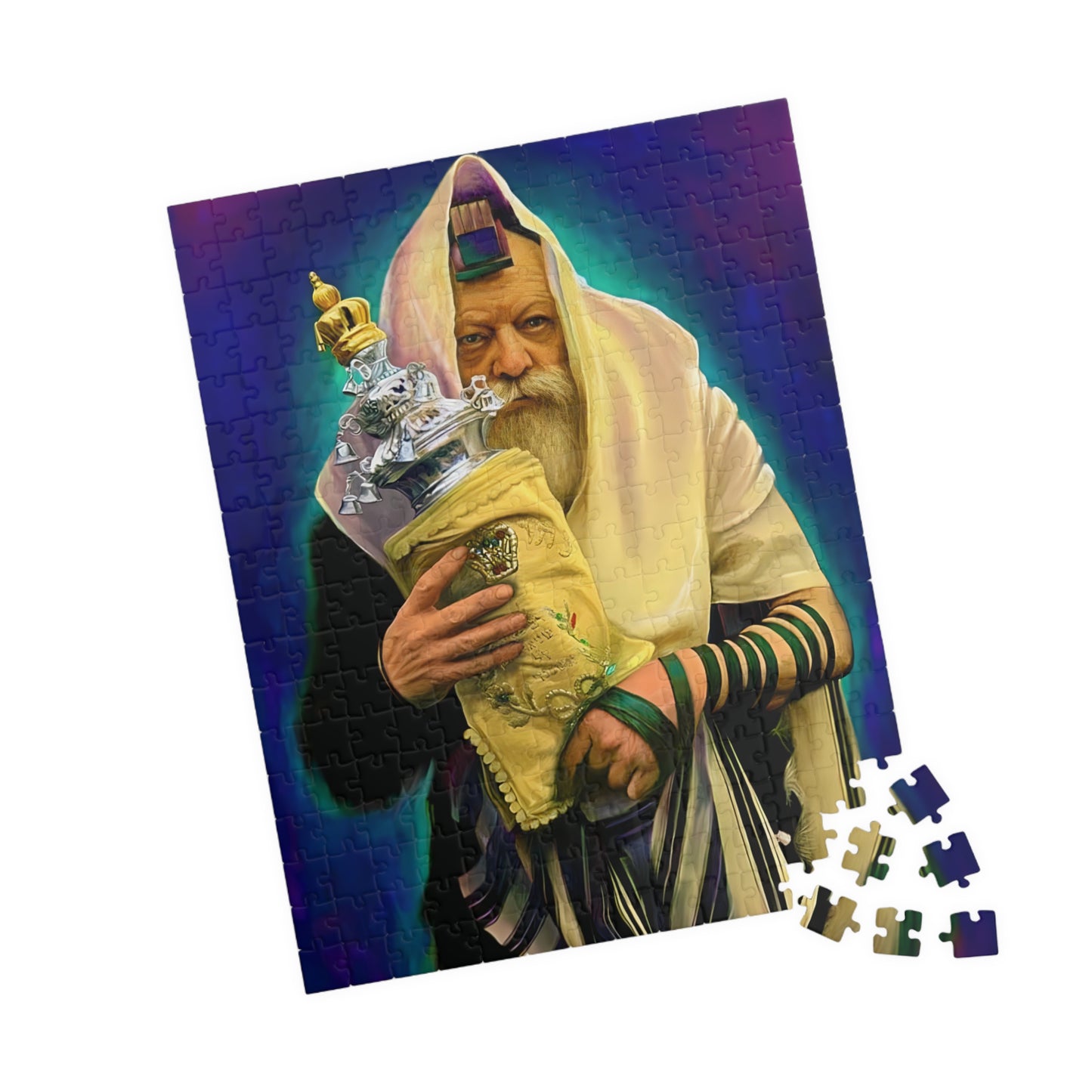 הרבי מליובאוויטש מחזיק פאזל ספר תורה