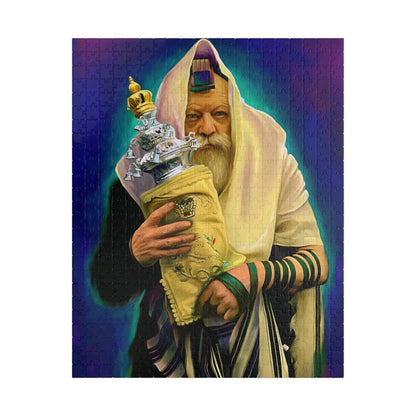 הרבי מליובאוויטש מחזיק פאזל ספר תורה